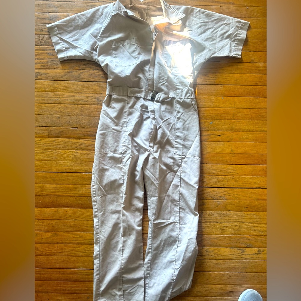 Mens Vintage Coveralls  Workwear Short Sleeve Beige jumpsuit